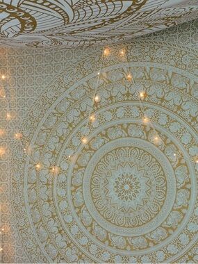 Neutral gold and white Mandala Wall Tapestry - Boho Home Decor